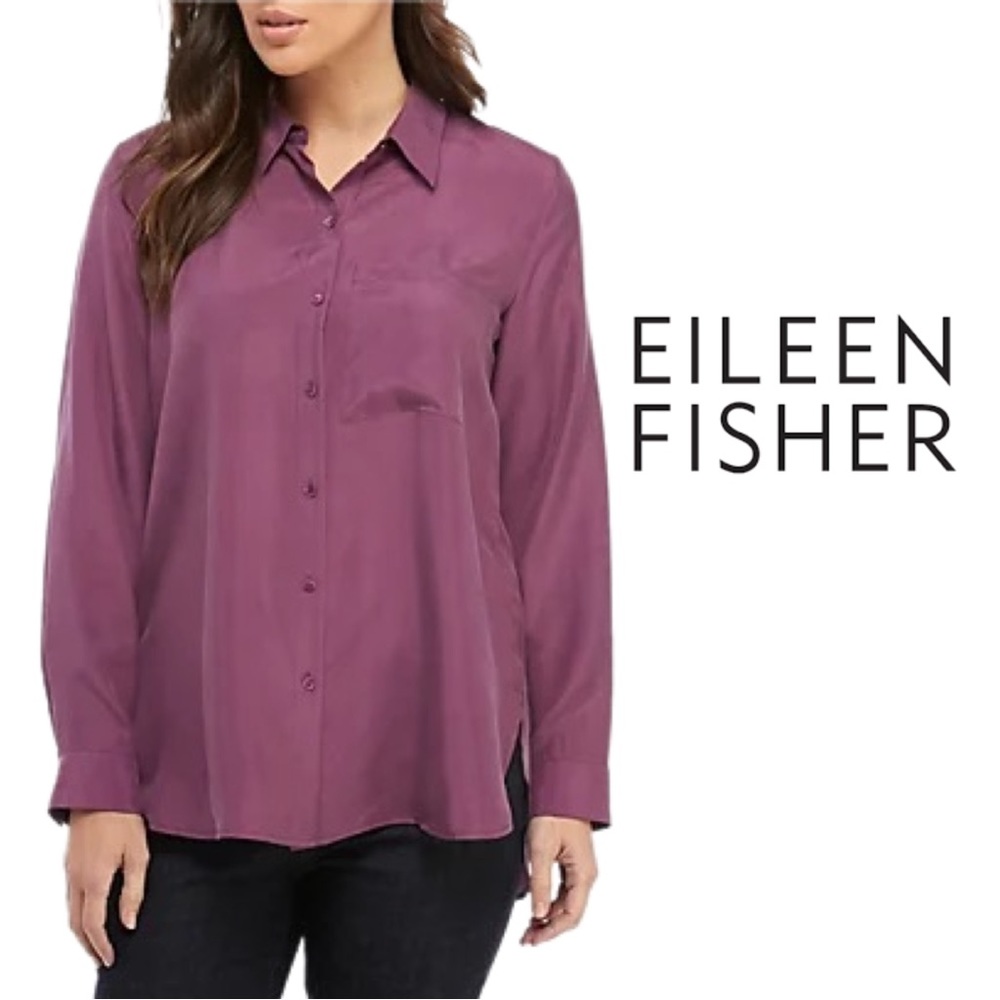 NEW Eileen Fisher Purple Silk Button Down